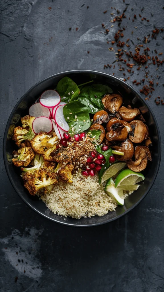 A colorful Asian-Fusion Quinoa Power Bowl filled with quinoa, veggies, edamame, and a sesame dressing.