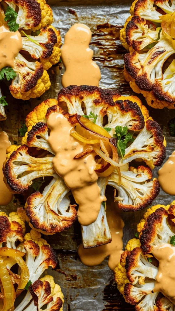 Golden Roasted Cauliflower Cheese Steaks with Herbs