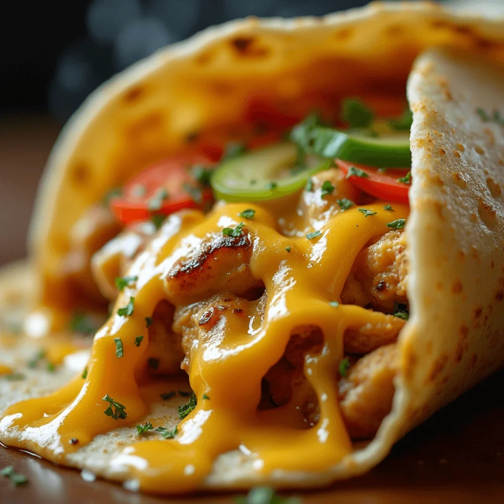 Crispy garlic chicken wrap with melted cheese and fresh veggies – step-by-step recipe