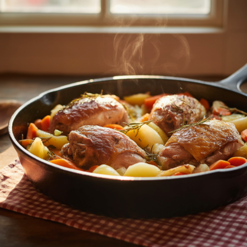 One-pan lemon herb chicken with roasted vegetables on baking sheet - easy 35-minute dinner recipe
