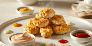 Homemade chicken nuggets with 3 dipping sauces