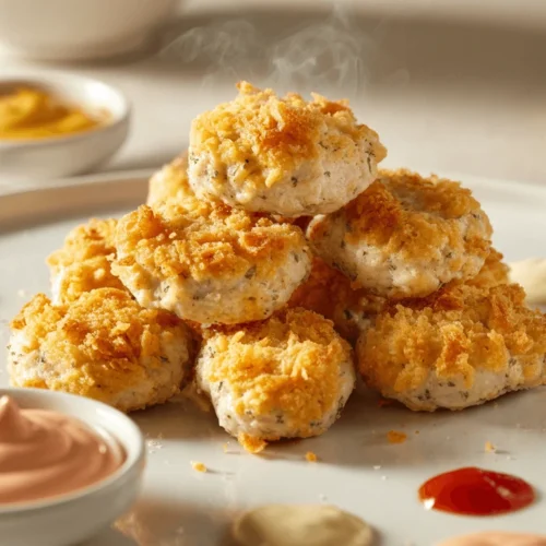 Homemade chicken nuggets with 3 dipping sauces