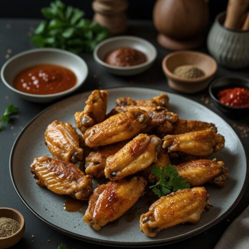 Crispy air fryer chicken wings no oil baking powder golden brown