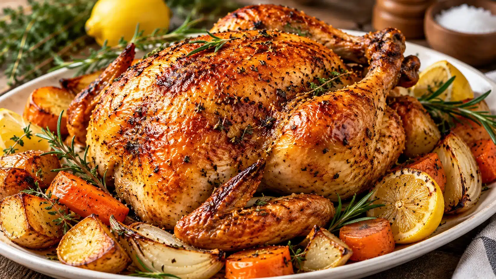 dry brine roast chicken with crispy golden skin in cast iron skillet