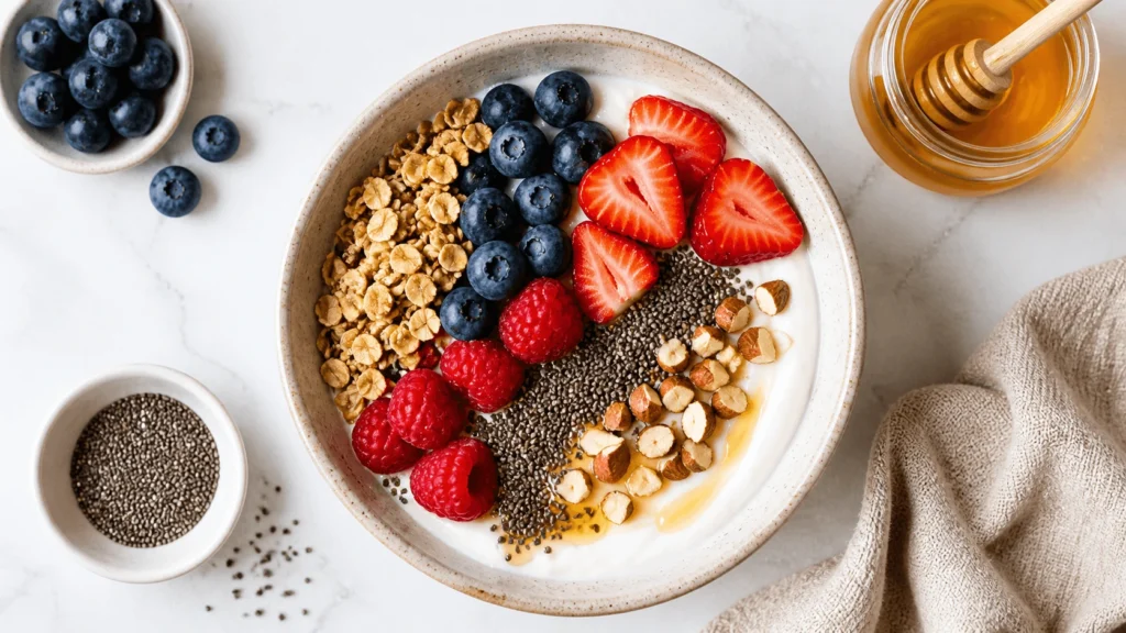 high‑protein breakfasts 7‑day plan yogurt bowl with berries and nuts